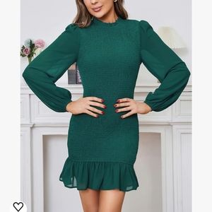 Women's Long Sleeve Smocked Mini Dress size medium Green